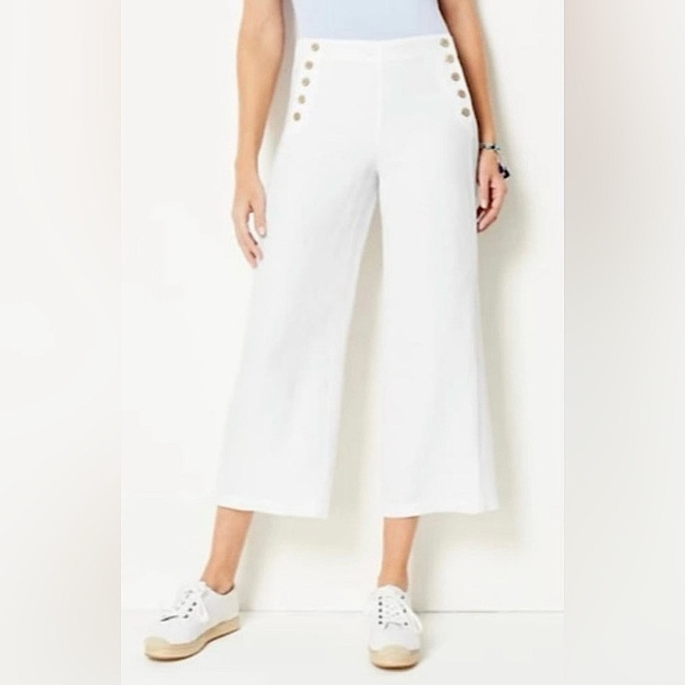 J. Jill | Women’s White Love Linen Wide-Leg Side Button Cropped Sailor Pants XSP